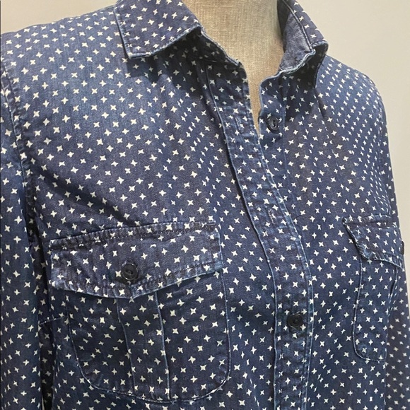 J.Crew Polka Dot Button Down Shirt Navy Cotton Denim Size 6 Women’s - Picture 9 of 14